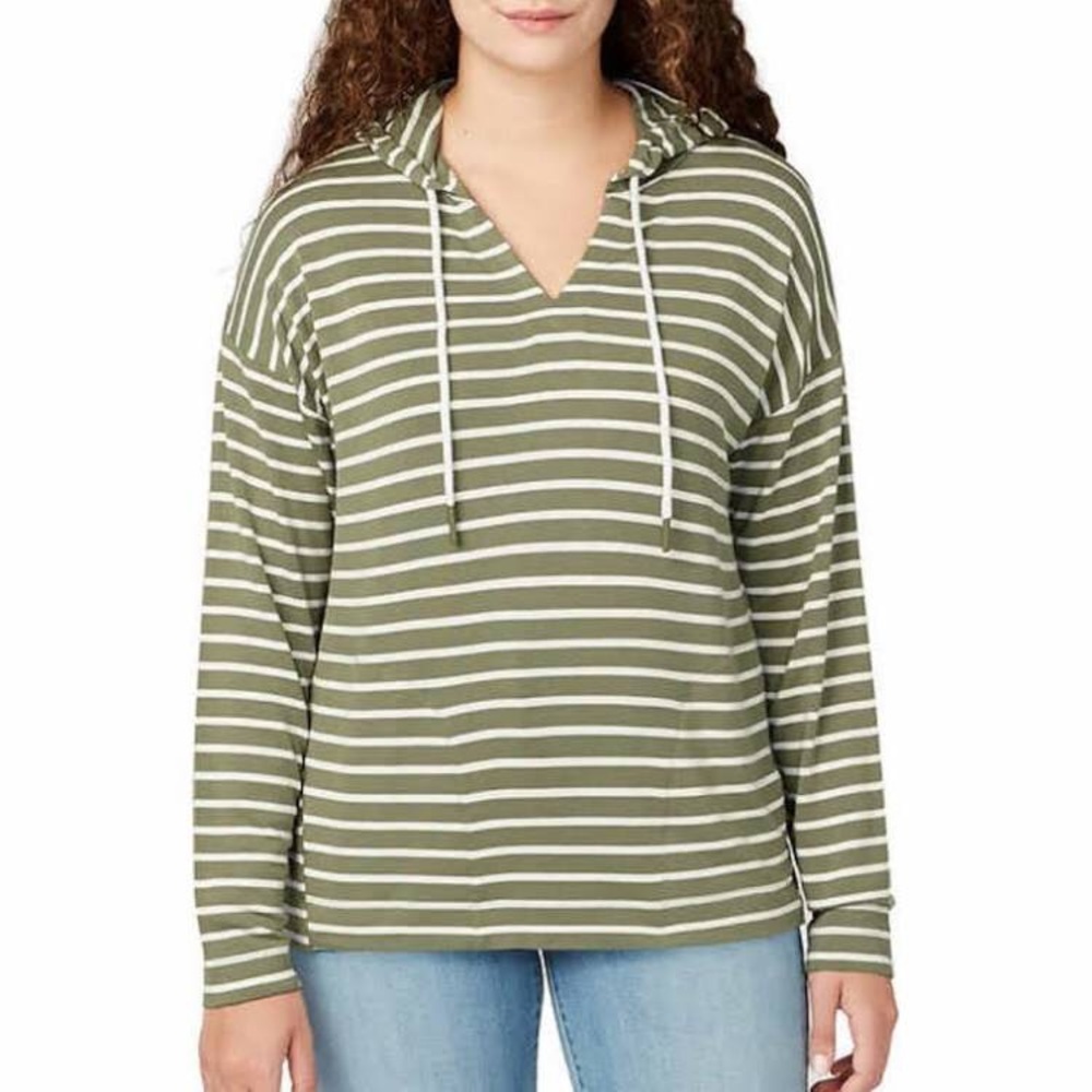BUFFALO JEANS David Bitton Green Stripe Hooded Top Long Sleeve M